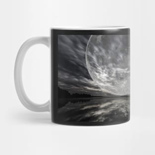 Mystery landscape, big full moon over dark lake Mug